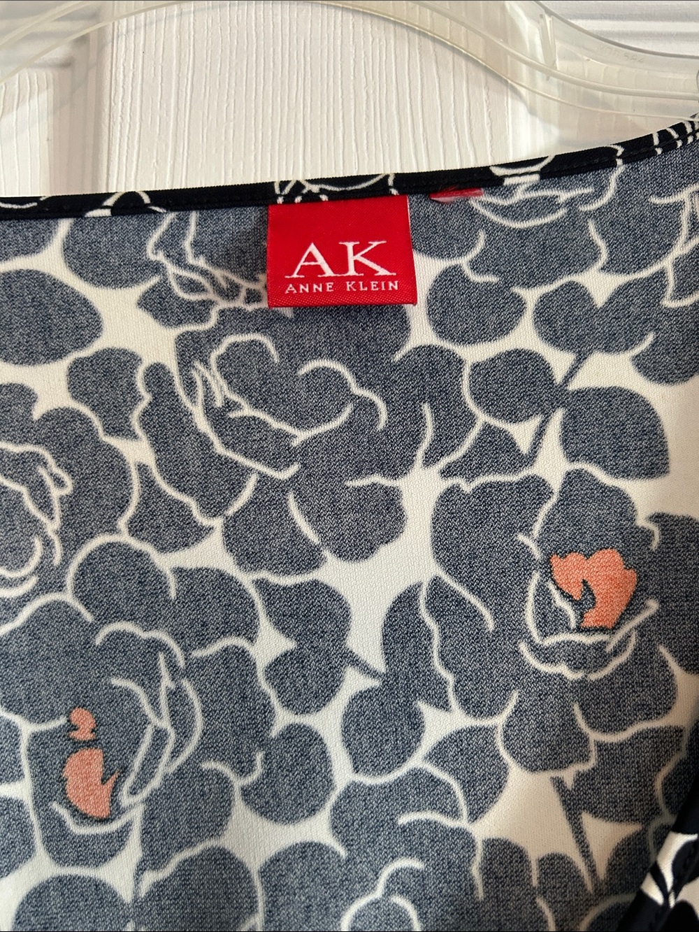 Anne Klein Black & White Floral Wrap Dress with Red Accents - Picture 2 of 4